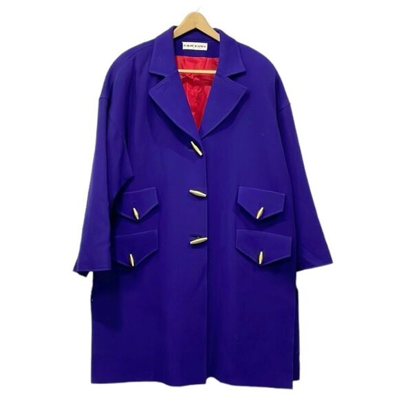 David Hayes 100% Wool Vintage Coat Pant Suit 80s Sz 14 Purple Toggle Pockets - Picture 3 of 15